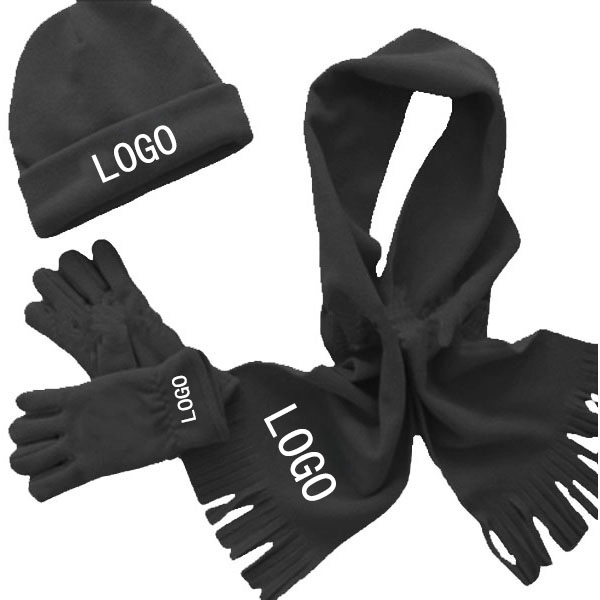 Polar Fleece 3 Piece Hat Scarf Glove Set - Polar Fleece 3 Piece Hat Scarf Glove Set - Image 1 of 7
