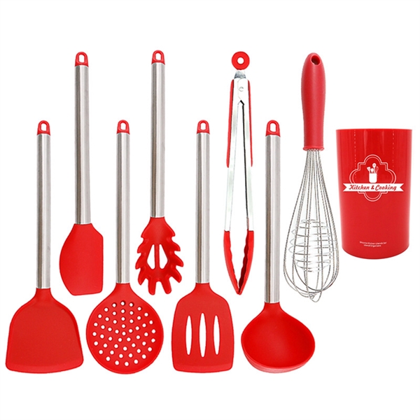 8Pcs Silicone Kitchen Cooking Utensils Tool Set - 8Pcs Silicone Kitchen Cooking Utensils Tool Set - Image 3 of 5