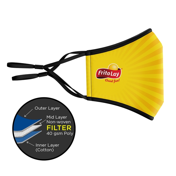 Mask with Sewn-In Filter 3D 3-Ply Full-Color Polyester Adj - Mask with Sewn-In Filter 3D 3-Ply Full-Color Polyester Adj - Image 3 of 3