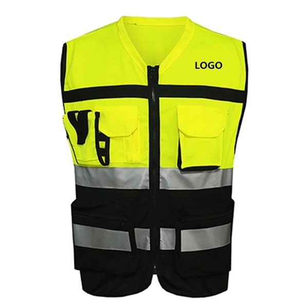 Breathable Reflective Safety Vest with Pockets and Zipper - Breathable Reflective Safety Vest with Pockets and Zipper - Image 0 of 3