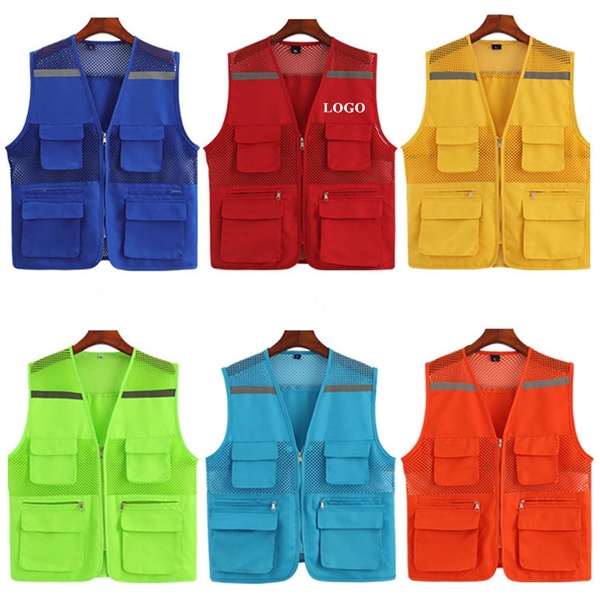 High Visibility Strip Workwear with Zipper Breathable Mesh C - High Visibility Strip Workwear with Zipper Breathable Mesh C - Image 0 of 9
