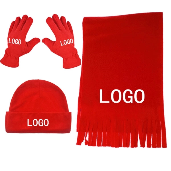 Polar Fleece 3 Piece Hat Scarf Glove Set - Polar Fleece 3 Piece Hat Scarf Glove Set - Image 0 of 7