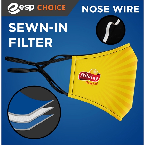 Mask with Sewn-In Filter 3D 3-Ply Full-Color Polyester Adj - Mask with Sewn-In Filter 3D 3-Ply Full-Color Polyester Adj - Image 0 of 3