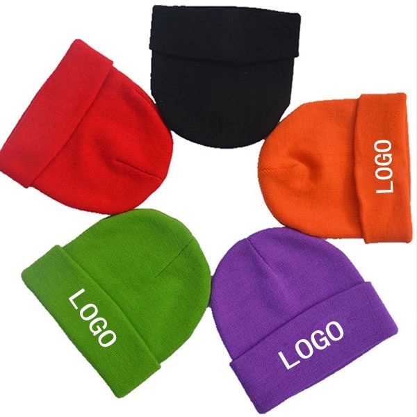 Embroidered Acrylic Knit Beanie with Cuff - Embroidered Acrylic Knit Beanie with Cuff - Image 14 of 14