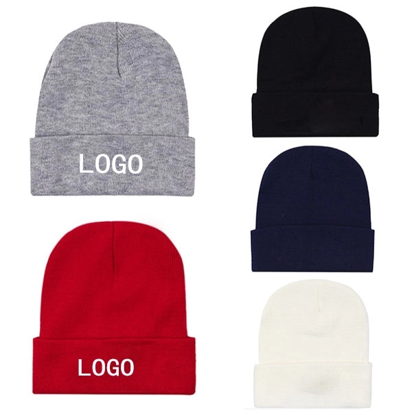 Embroidered Acrylic Knit Beanie with Cuff - Embroidered Acrylic Knit Beanie with Cuff - Image 0 of 14