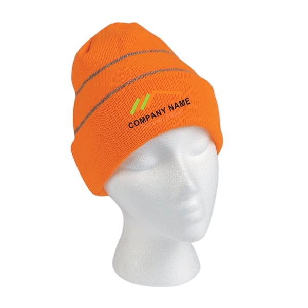 Knitted Beanie with Reflective Straps - Knitted Beanie with Reflective Straps - Image 0 of 3