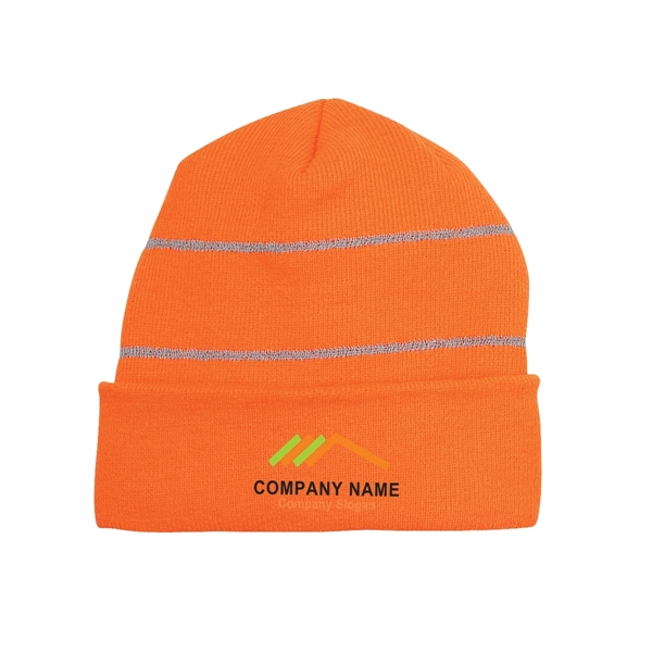 Knitted Beanie with Reflective Straps - Knitted Beanie with Reflective Straps - Image 1 of 3