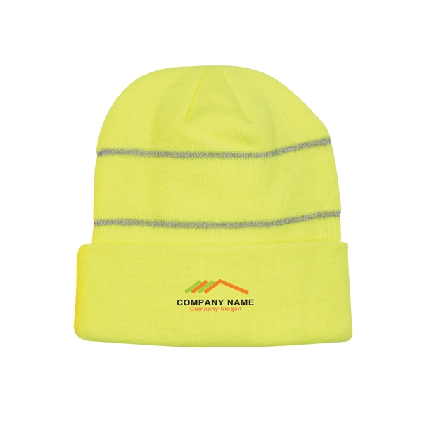 Knitted Beanie with Reflective Straps - Knitted Beanie with Reflective Straps - Image 2 of 3
