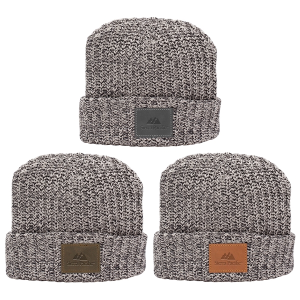 MILLINER Cuffed 100% Cotton Knit Beanie with Leather Patch