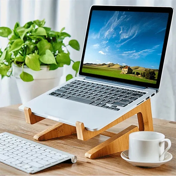 Desk Riser Computer Holder Bamboo Wooden Laptop Stand - Desk Riser Computer Holder Bamboo Wooden Laptop Stand - Image 5 of 6