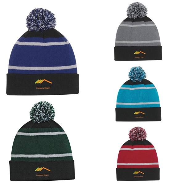 Tri-color Striped Beanie with Cuff - Tri-color Striped Beanie with Cuff - Image 0 of 5