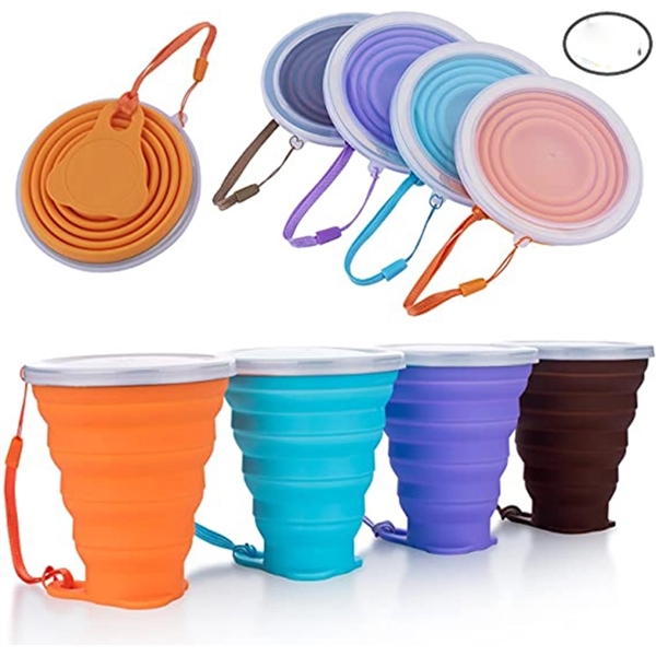 Silicone Folding Camping Cup with Lids - Silicone Folding Camping Cup with Lids - Image 0 of 5