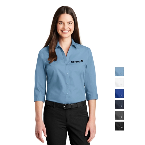 Port Authority® Women's 3/4-Sleeve Carefree Poplin Shirt - Port Authority® Women's 3/4-Sleeve Carefree Poplin Shirt - Image 0 of 6