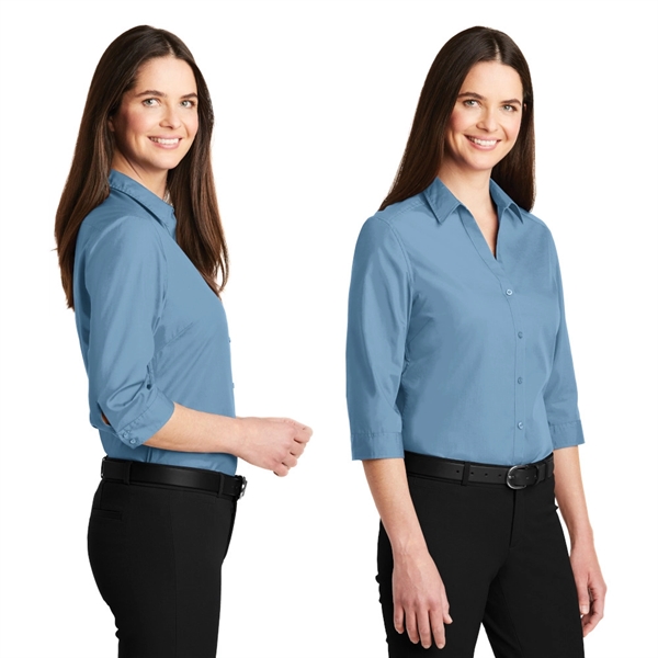 Port Authority® Women's 3/4-Sleeve Carefree Poplin Shirt - Port Authority® Women's 3/4-Sleeve Carefree Poplin Shirt - Image 1 of 6