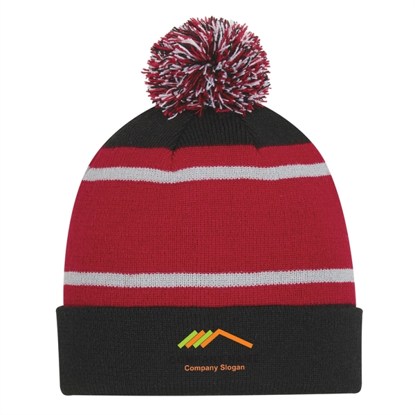 Tri-color Striped Beanie with Cuff - Tri-color Striped Beanie with Cuff - Image 5 of 5