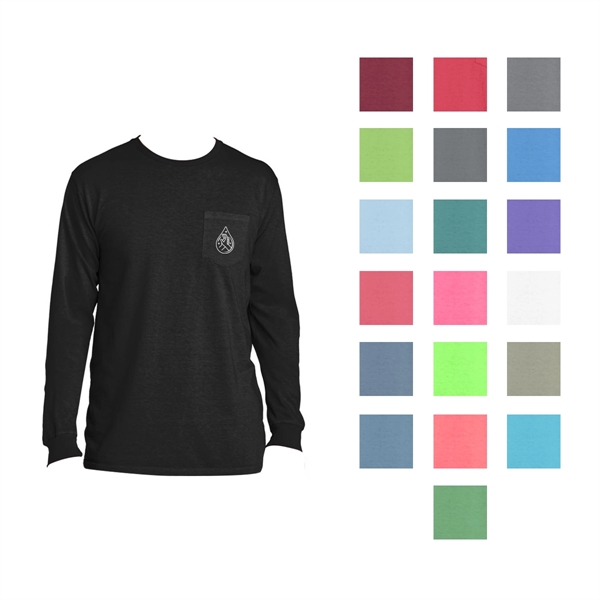 Stylish Pigment-Dyed Long Sleeve Tee with Pocket - Stylish Pigment-Dyed Long Sleeve Tee with Pocket - Image 0 of 19
