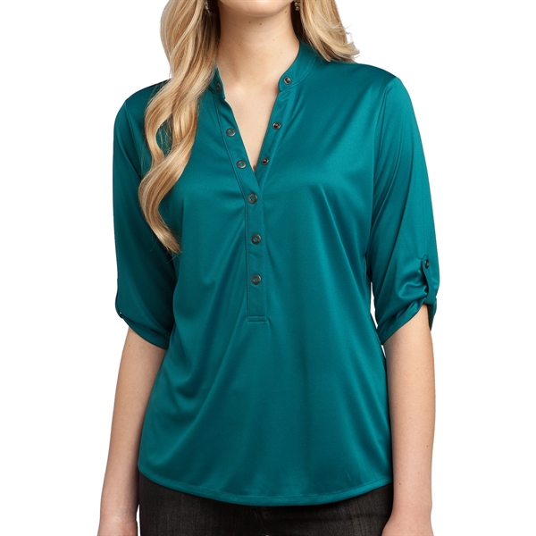 Women's Polyester Henley Shirt - Women's Polyester Henley Shirt - Image 1 of 5