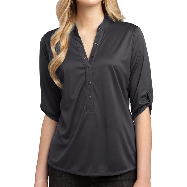 Women's Polyester Henley Shirt - Women's Polyester Henley Shirt - Image 2 of 5