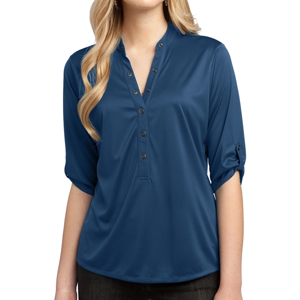 Women's Polyester Henley Shirt - Women's Polyester Henley Shirt - Image 3 of 5