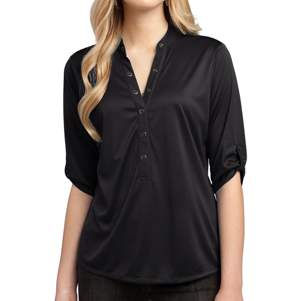 Women's Polyester Henley Shirt - Women's Polyester Henley Shirt - Image 4 of 5