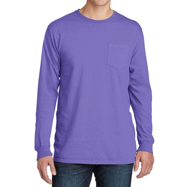 Stylish Pigment-Dyed Long Sleeve Tee with Pocket - Stylish Pigment-Dyed Long Sleeve Tee with Pocket - Image 1 of 19