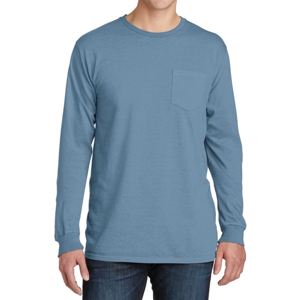 Stylish Pigment-Dyed Long Sleeve Tee with Pocket - Stylish Pigment-Dyed Long Sleeve Tee with Pocket - Image 2 of 19