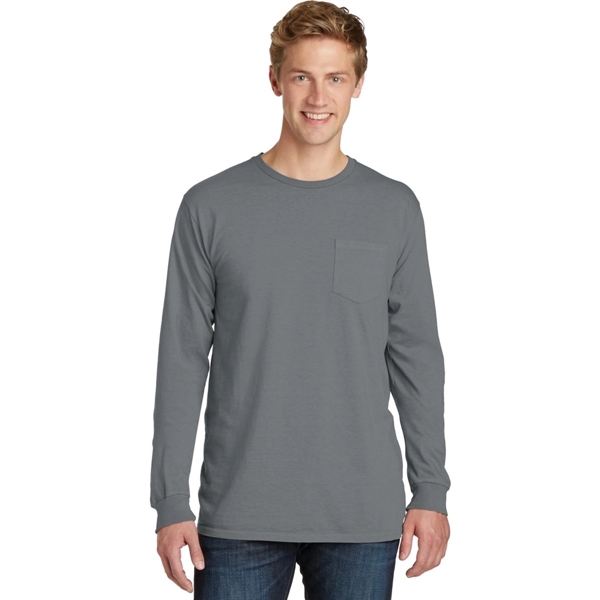 Stylish Pigment-Dyed Long Sleeve Tee with Pocket - Stylish Pigment-Dyed Long Sleeve Tee with Pocket - Image 7 of 19