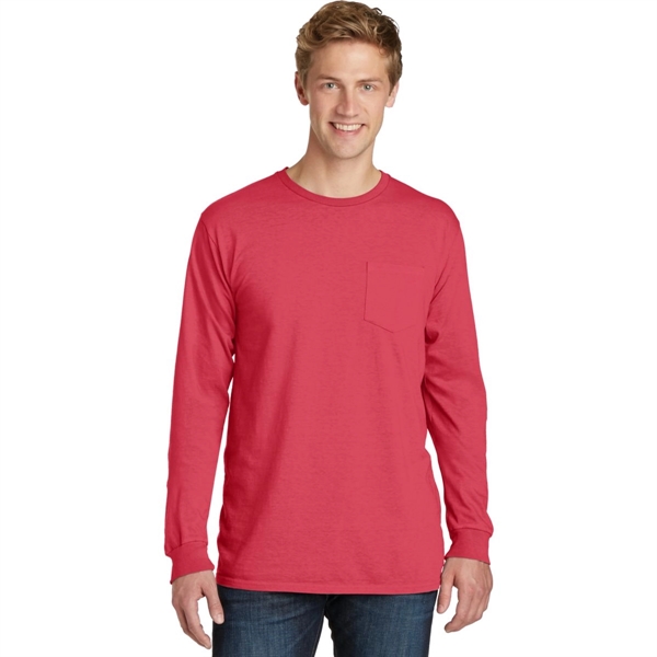 Stylish Pigment-Dyed Long Sleeve Tee with Pocket - Stylish Pigment-Dyed Long Sleeve Tee with Pocket - Image 8 of 19