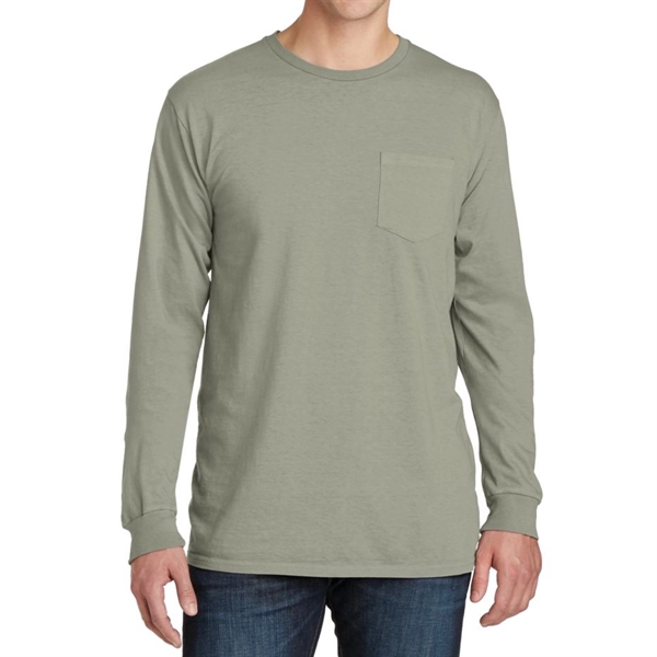 Stylish Pigment-Dyed Long Sleeve Tee with Pocket - Stylish Pigment-Dyed Long Sleeve Tee with Pocket - Image 11 of 19