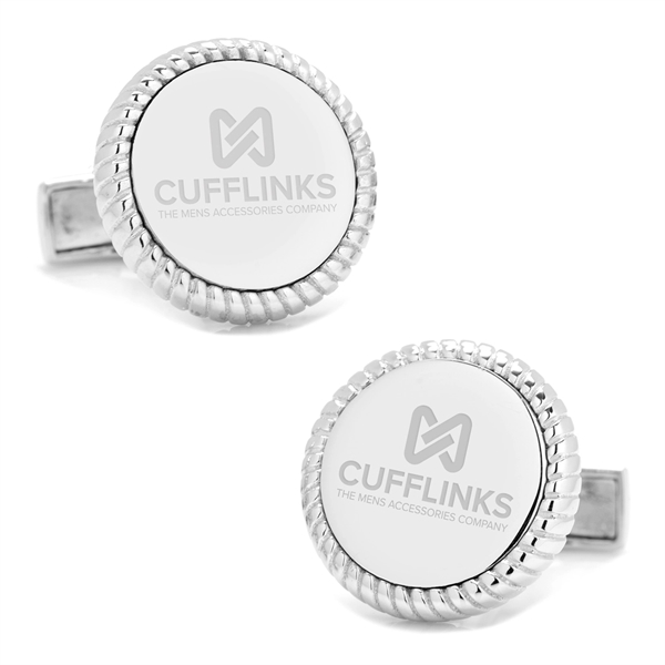 Sterling Silver Rope Border Round Engravable Cufflinks - Sterling Silver Rope Border Round Engravable Cufflinks - Image 1 of 5