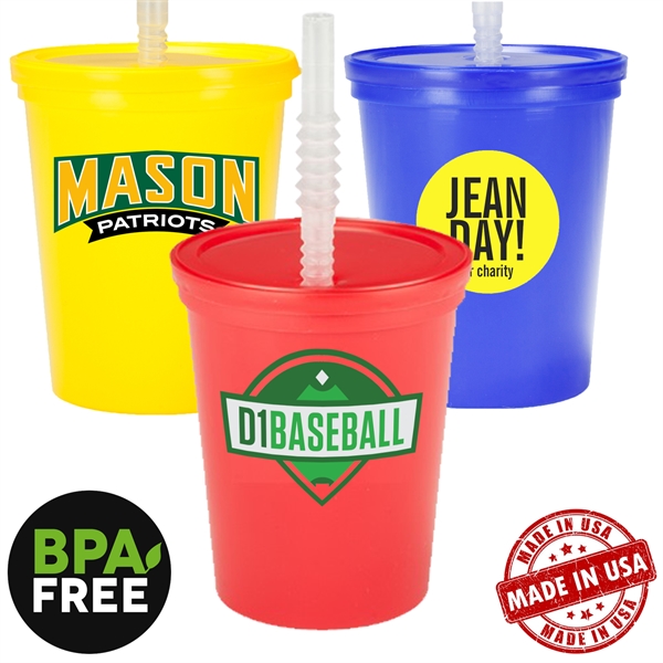 16 oz. USA made Stadium Cup w/ Lid & Straw BPA FREE Recycled - 16 oz. USA made Stadium Cup w/ Lid & Straw BPA FREE Recycled - Image 0 of 6
