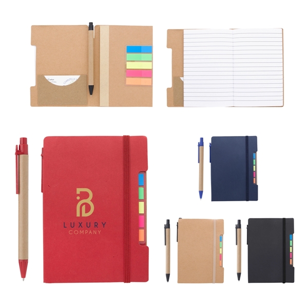 Notebook with Pen and Sticky Flags
