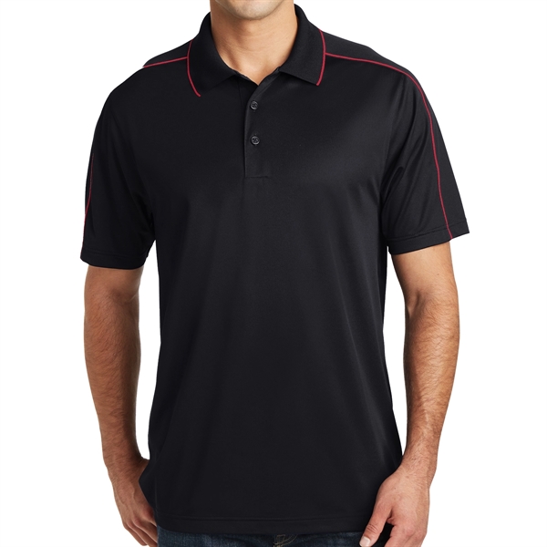 Polyester Polo Shirt with Piped Design - Polyester Polo Shirt with Piped Design - Image 1 of 6