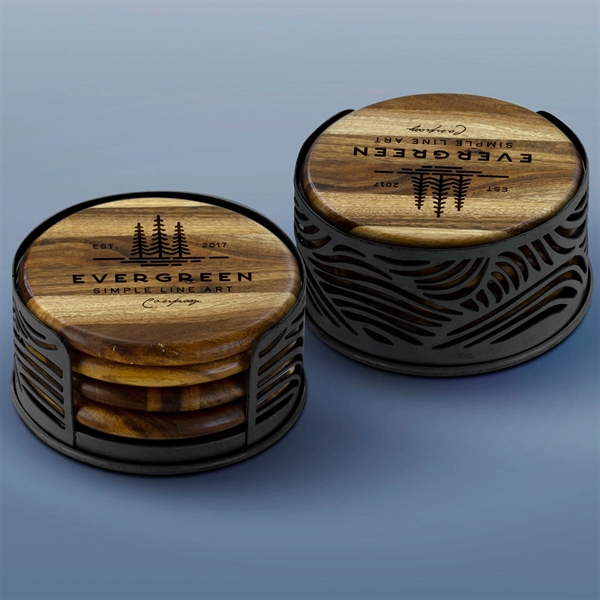Custom Acacia Wood Round Coaster Set