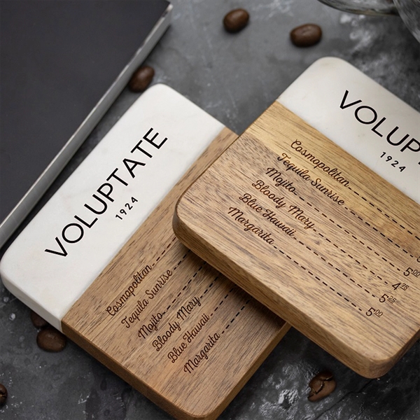 Custom 2 Pc. Acacia Wood & Marble Coaster Set