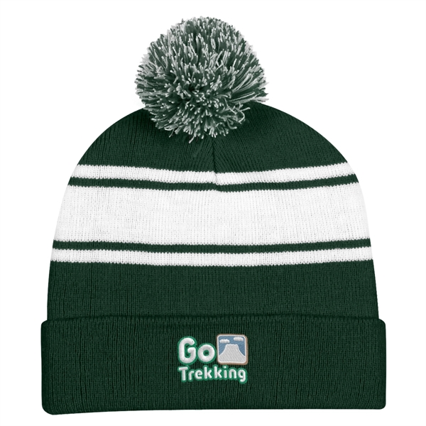 Two-Tone Knit Pom Beanie With Cuff - Two-Tone Knit Pom Beanie With Cuff - Image 13 of 33
