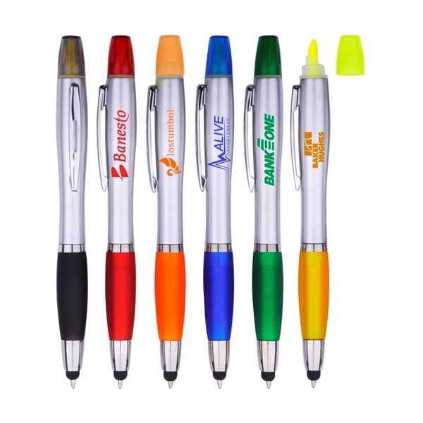 3-in-1 Pen with Highlighter and Stylus - 3-in-1 Pen with Highlighter and Stylus - Image 0 of 3