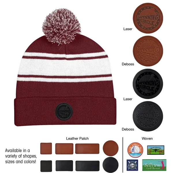 Two-Tone Knit Pom Beanie With Cuff - Two-Tone Knit Pom Beanie With Cuff - Image 25 of 33