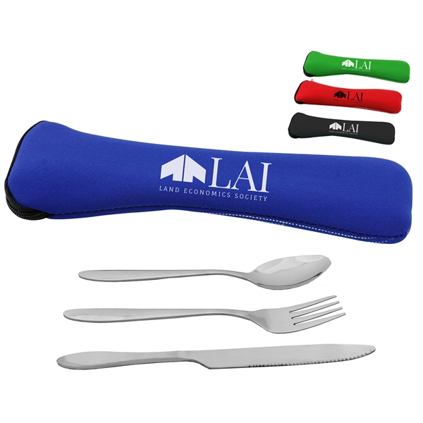 Stainless Steel Travel Utensil Set in Zipper Neoprene Pouch - Stainless Steel Travel Utensil Set in Zipper Neoprene Pouch - Image 1 of 1