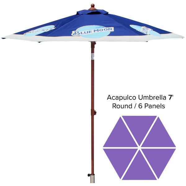 Acapulco Market Umbrella w/ Wood Look Po - 7' Round /6 Panel