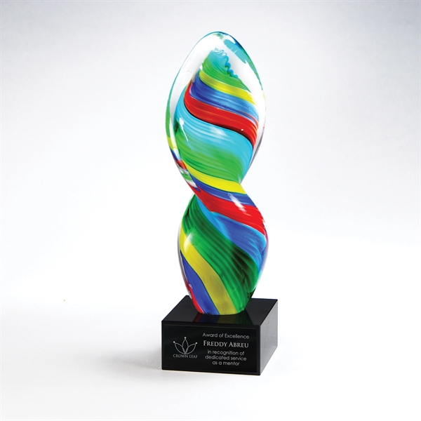 Twisted Rainbow Swirl Glass On A Black Base