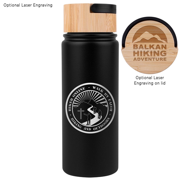 20 oz. Vacuum-Sealed Stainless Water Bottle with Bamboo Lid - 20 oz. Vacuum-Sealed Stainless Water Bottle with Bamboo Lid - Image 3 of 9