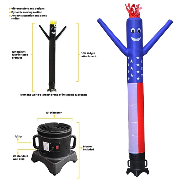 10ft Tall Inflatable Tube Man Complete Set with 1 HP Blower - 10ft Tall Inflatable Tube Man Complete Set with 1 HP Blower - Image 13 of 15
