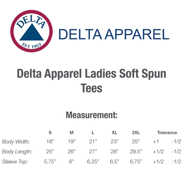 Delta 4.3 oz/ 146 GSM, 100% Cotton Soft Spun Ladies' Tees - Delta 4.3 oz/ 146 GSM, 100% Cotton Soft Spun Ladies' Tees - Image 16 of 17