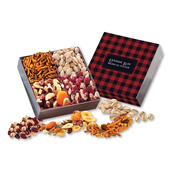 Gift Box with Gourmet Treats with Red & Black Plaid Sleeve