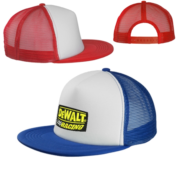 Classic Flat Bill Mesh Trucker Hats w/ Snap Closure Caps - Classic Flat Bill Mesh Trucker Hats w/ Snap Closure Caps - Image 0 of 5