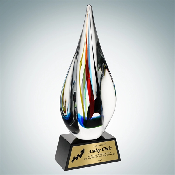Art Glass Candy Stripes Award w/Black Base and Gold Plate