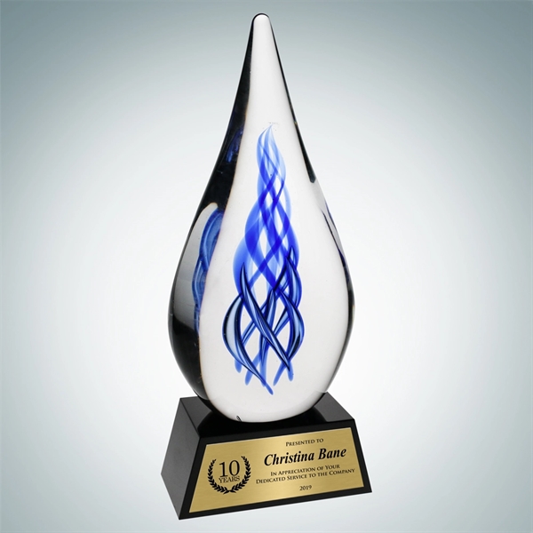 Art Glass Ocean River Award with Black Base and Gold Plate