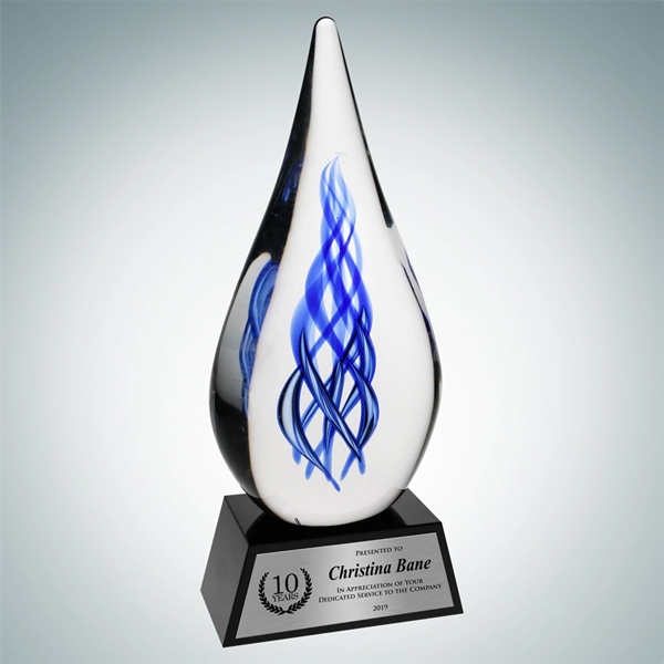 Art Glass Ocean River Award with Black Base and Silver Plate