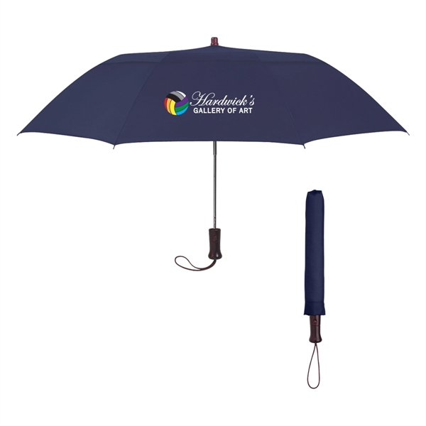 44" Arc Telescopic Folding Wood Handle Umbrella - 44" Arc Telescopic Folding Wood Handle Umbrella - Image 2 of 3